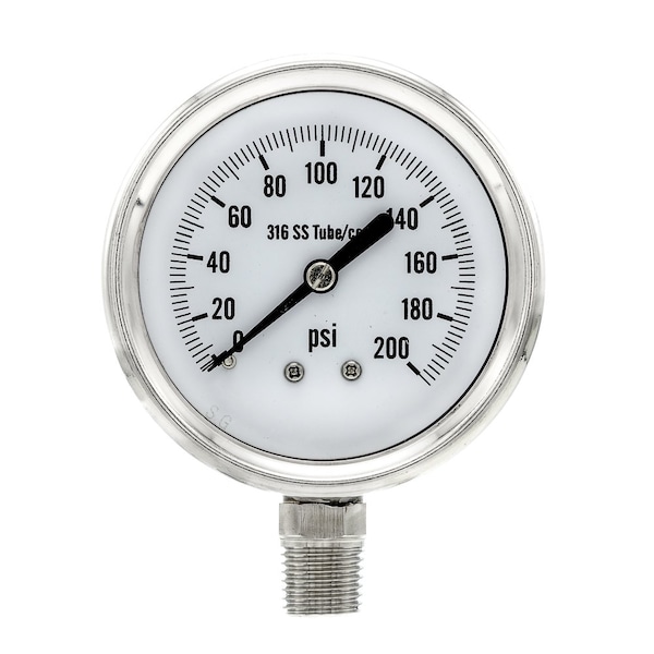 Pic Gauges 2 1/2 in Dial, 1/4 in NPT Male Lower Location, Stainless Steel Case Material PRO-311D-254G - main